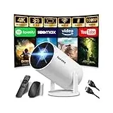 Mini Projector 4K Unterstützt 1080P Full HD Mini Beamer with WiFi 6 mit BT 5.2, Beamer Klein Eingebaute Apps mit Automatic Keystone & 270° Dreh Kompatibel mit HDMI/TV Stick/Laptop, Weiß