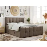 MKS Meble King Boxspringbett 180x200, Boxspringbett 180x200 mit Bettkasten und Matratze H4, Polsterbett 180x200 mit Matratze, Bett 180x200 mit Bettkasten, - Braun Velvet - H4