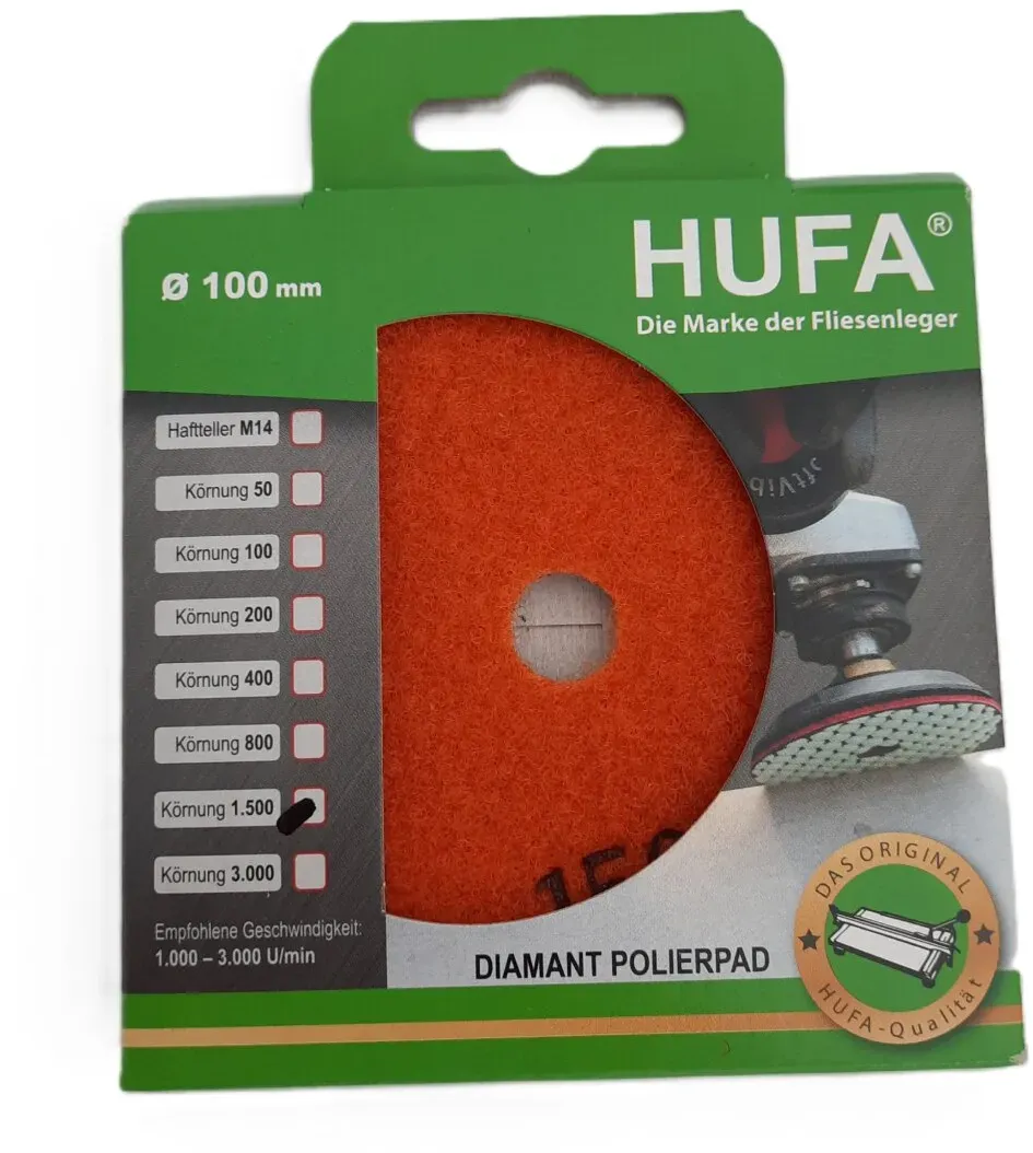 Hufa Fliesen Naturstein Diamant Klett Polierpad Ø 100mm Korn 1500 orange