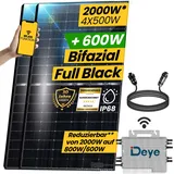 EPP.Solar® 2000W Balkonkraftwerk 2000W komplettset - Solaranlage mit 500W Bifazial Modul Black/Silber Rahmen, DEYE 2000W WIFI Wechselrichter, 5m Wielandstecker
