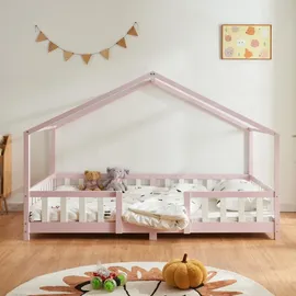 [en.casa] Kinderbett Treviolo 120 x 200 cm Kiefer massiv lackiert Rosa/Weiß
