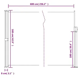 vidaXL Seitenmarkise 160 x 600 cm grau Polyester