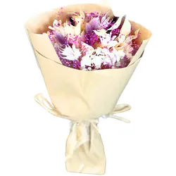 LAYBA Trockenblumenstrauß Violett & Goldakzente - Elegantes Arrangement mit Gypsophila, Nigella & Hydrangea | Deko & Geschenkidee