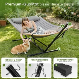 Sekey Hängemattengestell Hängematte mit Gestell Doppelhängematte für 2 Personen mit Kissen bis 200 kg belastbar Ständer für Garten Outdoor St... - Grau