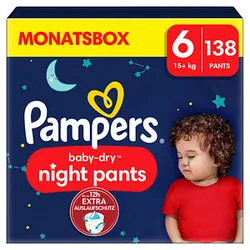 Pampers® Windeln Monatsbox baby-dryTM night pants Größe Gr.6 (15+ kg) für Kids und Teens (4-12 Jahre), 138 St.