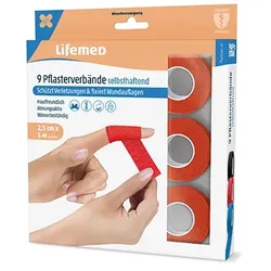 9 Rollen Pflaster, selbsthaftend 5 m x 2,5 cm rot