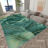 Teppich Wohnzimmer Kurzflor Moderner Tropische Pflanzen Blätter Linien Grün 140x200 cm Schlafzimmer Teppich Flauschiger Waschbar Teppich, Teppiche für Arbeitszimmer Büro Super Weich Anti-Rutsch