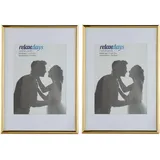 Relaxdays Bilderrahmen 2er Set, Din A4, Passepartout 15x20 cm, Glasscheibe, Fotorahmen zum Stellen oder Hinhängen, gold