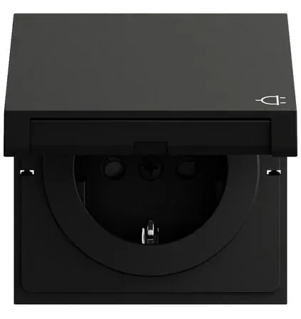 Gira 441474 Schutzkontakt-Steckdose mit Klappdeckel und erhöhtem Berührungsschutz (Safety Plus), System 70, schwarz matt (lackiert)