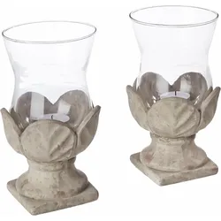 Windlicht HOME AFFAIRE "Antik-Windlicht", grau, B:12cm H:20cm T:12cm, Keramik, Glas, Kerzenhalter