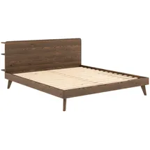 Karup Bettgestell KARUP DESIGN "RETREAT BED", braun (carob braun lackiert), B:185cm H:93cm L:226cm, Betten, Bettgestell, aus Kiefer massiv mit Lattenrost, Kopfteil mit 3 Ablagen