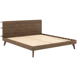 Karup Bettgestell KARUP DESIGN "RETREAT BED", braun (carob braun lackiert), B:185cm H:93cm L:226cm, Betten, Bettgestell, aus Kiefer massiv mit Lattenrost, Kopfteil mit 3 Ablagen