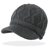 dy_mode Strickmütze Herren Schirmmütze mit Innenfutter Winter Mütze Strickmütze Unisex mit Innenfutter grau