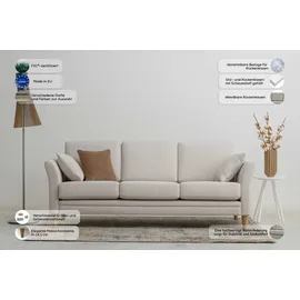 Home Affaire 3-Sitzer HOME AFFAIRE "Arellano, Breite 217 cm", beige (sand), B:217cm H:87cm T:86cm, Sofas, klassisches Design, 2 Zierkissen inklusive, Webstoff fein