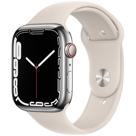 Apple Watch Series 7 GPS + Cellular 45 mm Edelstahlgehäuse silber, Sportarmband weiß