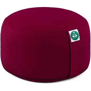 Present Mind Yogakissen Rund Extra Hoch (Sitzhöhe 20 cm) - Farbe: Burgund - Yogakissen Meditationskissen Hoch - Hergestellt in der EU - Waschbarer Bezug - 100% Natürliches Yoga Sitzkissen