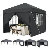 Kidsgigglz Pavillon 3x3 Wasserdicht Stabil Winterfest, Gartenpavillon Partyzelt mit Abnehmbaren Seitenteilen, UV Schutz, Windschutz, Faltpavillon, Gartenzelt für Markt Festival Hochzeiten, Anthrazit