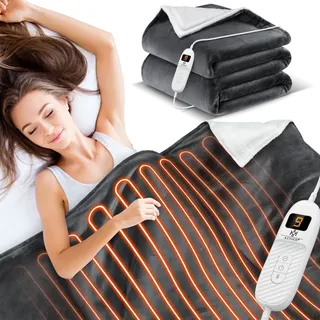 Kesser KESSER® Heizdecke mit Abschaltautomatik Doppelseitig Elektrische Wärmedecke Kuscheldecke Bett, Sofa 9 Temperaturstufen waschbar bis 40°C mit Timer Digitalanzeige