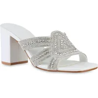 VAN HILL Damen Pantoletten Blockabsatz Strass Trendy Schuhe 216701