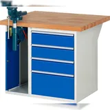 PROREGAL Werkbank Serie 7000 - Modell 7510 | HxBxT 84x100x90cm | 4x Schublade + 1x Schrank inkl. SchPROREGALbstock | Schubladenmaße 3x150 + 1x270mm