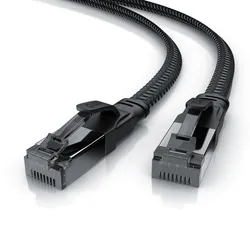 Primewire CAT 8.1 Netzwerkkabel Flach 40 Gbits, Baumwollmantel, LAN Kabel Patchkabel, Gigabit RJ45 Ethernet Cable, Flachbandkabel, Verlegekabel - 15m