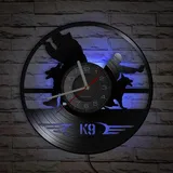 Smotly Vinyl-Wanduhr, Polizei-Hund-Wanduhr mit LED-Nachtlichtfunktion, Wanduhr Geschenk für Heimdekoration.