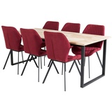 ebuy24 CirebonBL Essgruppe Esstisch Teak und 6 Gemma Esszimmerstühle rot.