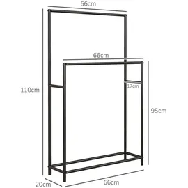 Homcom Handtuchhalter, Freistehend Handtuchständer mit 2 Handtuchstangen, Schwarz