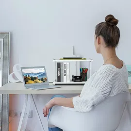 Relaxdays Druckerständer, 2 Ablagen, Schreibtischaufsatz für Drucker, HBT 28x45x28 cm, Druckertisch, Druckerhalter, weiß