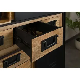 MASSIVMOEBEL24.DE Highboard 140 x 160 x 45 cm Natur klar lackiert / Schwarz