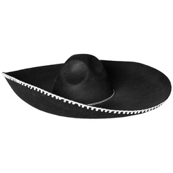 Boland Kostüm Schwarzer Sombrero, Klassischer mexikanischer Hut mit gestickter, weißer Borte schwarz