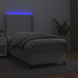 vidaXL Boxspringbett mit Matratze & LED Weiß 100x200 cm Kunstleder