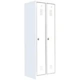 Lüllmann Weißer Spind komplett montiert 2 türig Stahl-Kleiderschrank 180x60x50cm (HxBxT) Spindschrank Kleiderspind Garderobenschrank in Weiß 510127