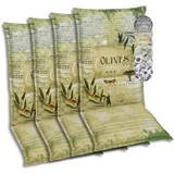 GO-DE Textil Bequeme und attraktive Polsterauflagen für Hochlehner-Gartenstühle (4er-Set, Olive grün, Hochlehner)