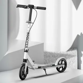 Cityroller, Scooter, Tretroller, Roller, höhenverstellbar, klappbar, mit Handbremse, PolyurethanRäder, für Kinder und Erwachsene, Weiß - Weiß