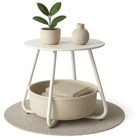 Coemo Couchtisch KOSI Weiß aus Metall mit Aufbewahrungskorb