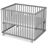 Sämann Laufstall Baby 75x100 cm mit Matratze | TÜV geprüft 2023 | stufenlos höhenverstellbar | Laufgitter Premium | Babybett aus Holz | Krabbelgitter grau