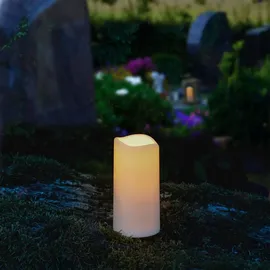 MARELIDA LED Mini Kerze für Innen und Außen H: 10cm D: 5cm Timer Sensor bis 750h weiß