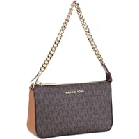 Michael Kors Handtasche Jet Set Medium Chain Pouchette Lux MK Signature Brown Braun Damen