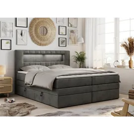 MKS Boxspringbett GOLD-5 KING LED 160/200 Dunkelgrau Velvet - H4,