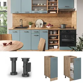 Vicco Apothekerschrank R-Line Blau-Grau/Goldkraft Eiche 30 cm AP Anthrazit