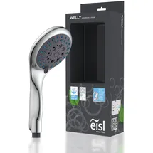 Eisl WELLY Handbrause DX6051, 5-fach verstellbarer Duschkopf, inklusive Wasserspardichtung, Universaler Brauseschlauchanschluss, Handbrause Dusche, chrom