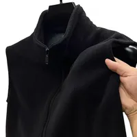 Doppelseitige Fleece-Weste für Herren mit Stehkragen und Reißverschluss, lässiger ärmelloser Mantel, geeignet für Outdoor- und Indoor-Kleidung (XL Schwarz)