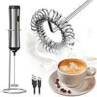 Coonoor Milchaufschäumer Starker elektrischer Milchschäumer, Mini-Elektromixer, handgehaltener Milchaufschäumer, geeignet für Kaffee, Latte silberfarben