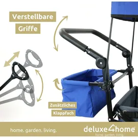 deluxe4home Bollerwagen faltbar mit Dach blau/grau