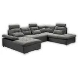 ed exciting design Wohnlandschaft JAKARTA mit Bettfunktion, Bettkasten Kopfstützen, Nierenkissen Schwarz