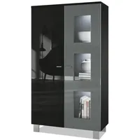Vladon Vitrine, Grau, 71x129x35 cm, Wohnzimmer, Wohnwände, Vitrinenschränke