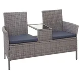 Hegele - Poly-rattan Sitzbank Mit Tisch Hhg-243, Gartenbank Sitzgruppe Gartensofa, 132cm Grau, Kissen Dunkelgrau