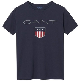 GANT Jungen T-Shirt - Teen Boys SHIELD Logo, Kurzarm, Rundhals, Baumwolle, uni Dunkelblau 122/128