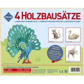 Peter Bausch GmbH & Co. KG Pebaro 852 Holzbausatz Haustier-Set, Pfau, Fisch, Maus, Schwan, 4 Holzkonstruktionen zum zusammenstecken,